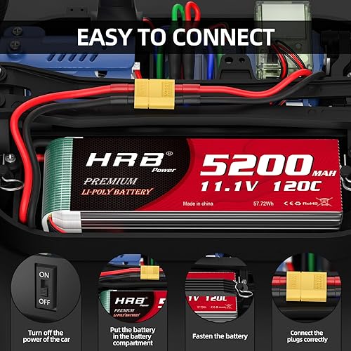 Miniatura 6 de HRB 3S 5200mAh 120C XT60 Lipo Batería 11.1V Compatible con RC Car Airplane Boat Truck (2 paquetes)