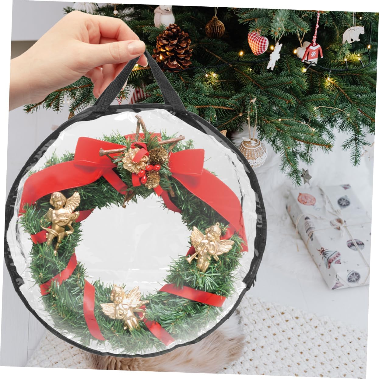 PRETYZOOM Christmas Wreath Storage Bag Capacity Packing Bag for Xmas Decorations Visible Design to Holiday Wreaths Damage and