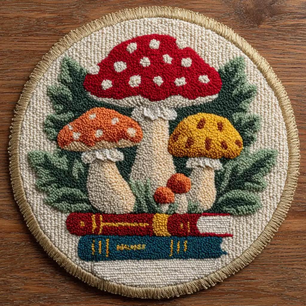 Round Latch Hook Rug Kits Mushrooms For Adults And Starter 50*50Cm