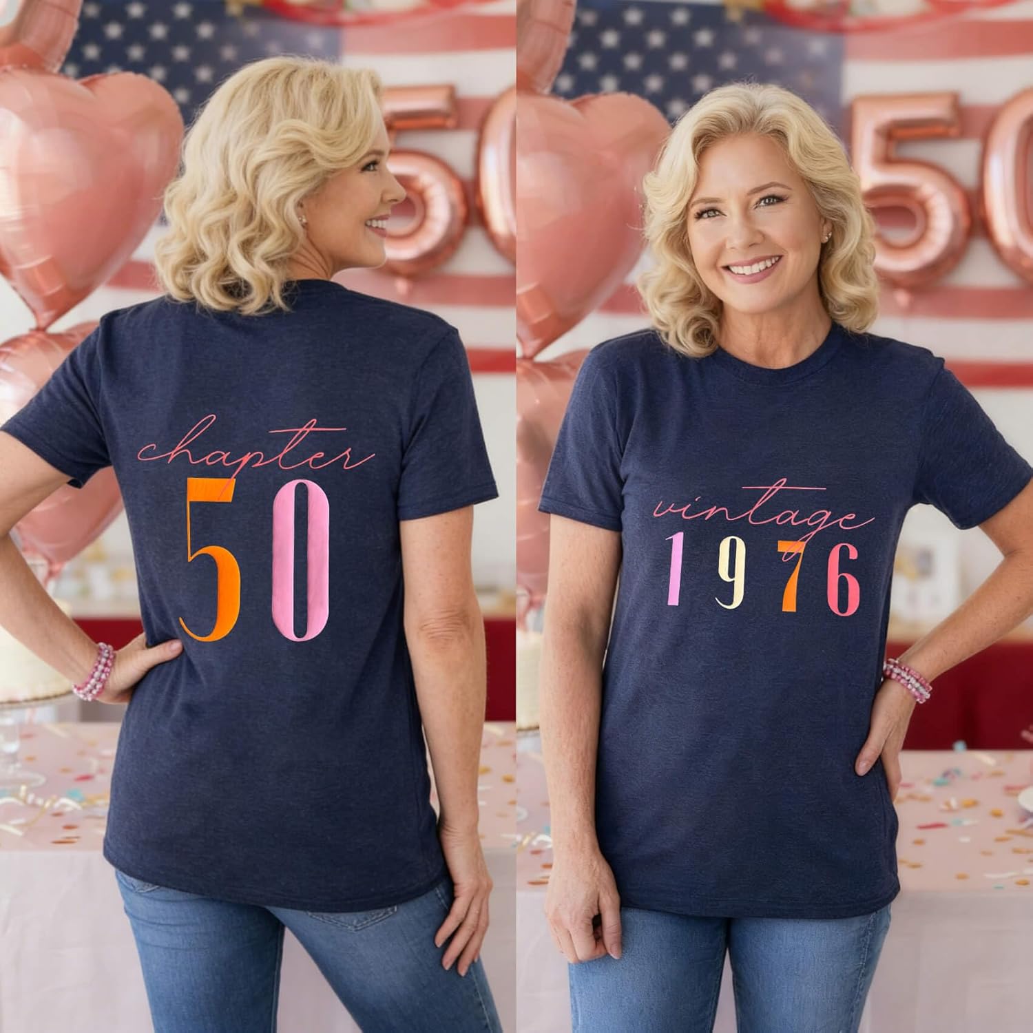 Vintage 1976 T Shirts for Women 50th Birthday Shirts Gifts Born in 1976 Tshirt Retro Short Sleeve Tee Tops - Image 3