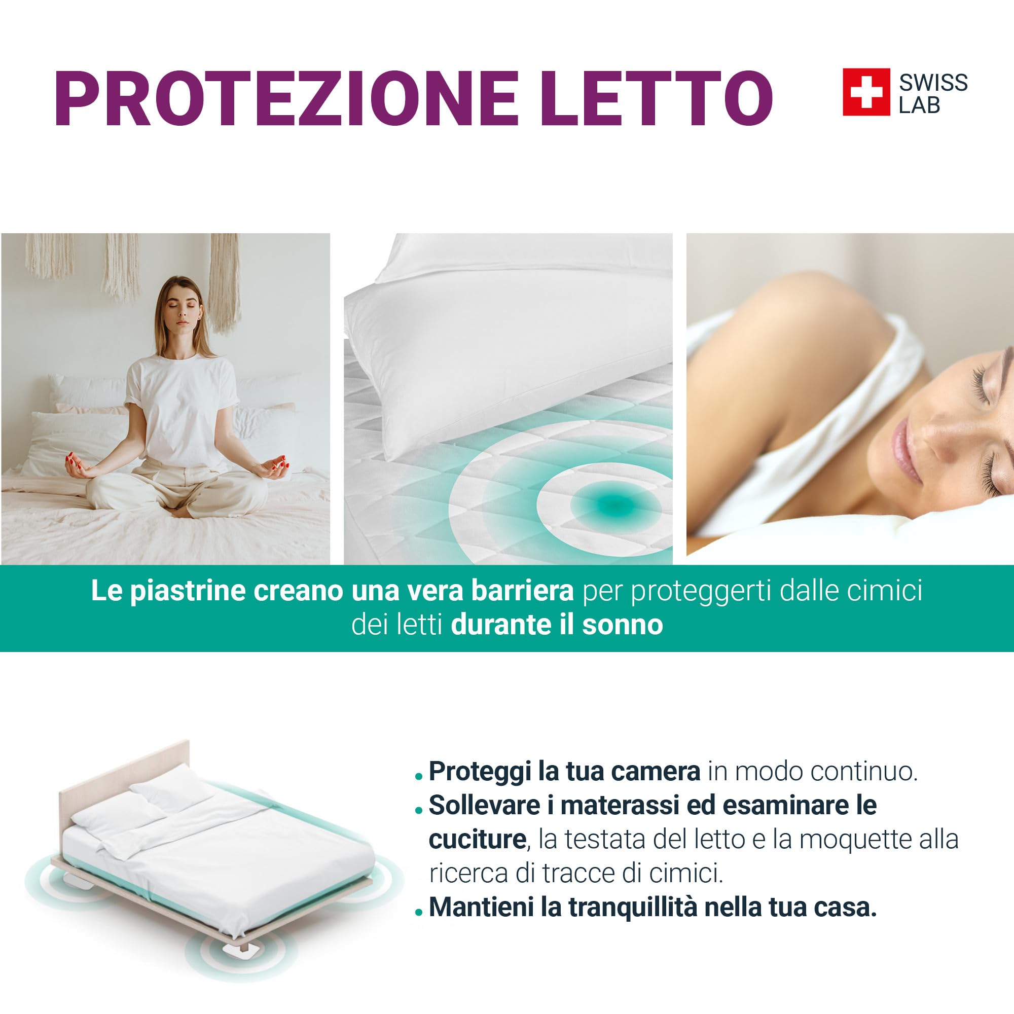 PIASTRE LETTO repellenti per CIMICI DEI LETTI - Protegge dalle cimici dei letti durante il sonno - x4 Sereni-d SWISS LAB