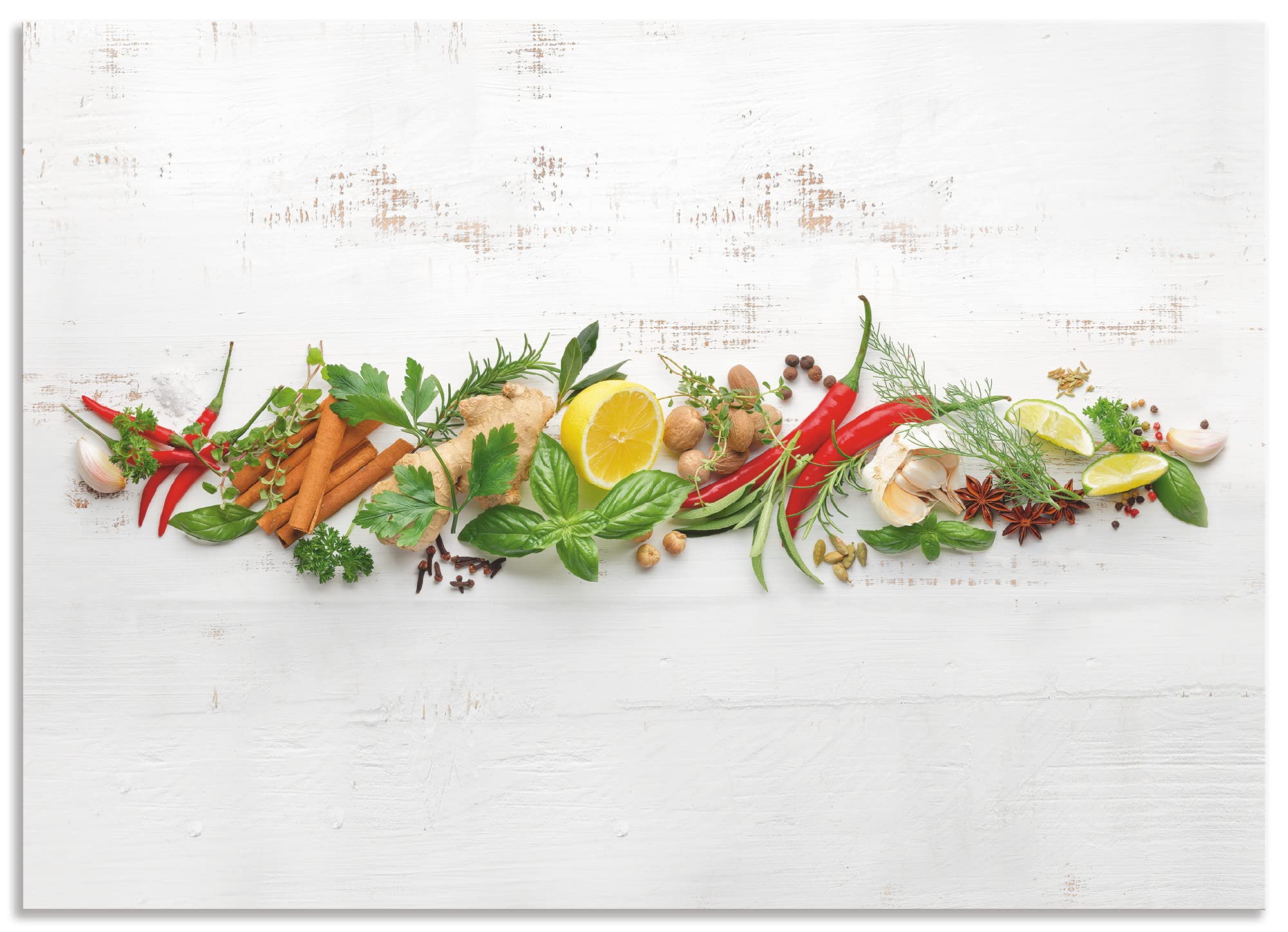 ARTland Spritzschutz Küchenrückwand aus Alu für Küche Herd Spüle Motiv 70x50 cm (BxH) Ernährung & Genuss Lebensmittel Gewürz Fotografie Weiß Kräuter und Gewürze U1RK