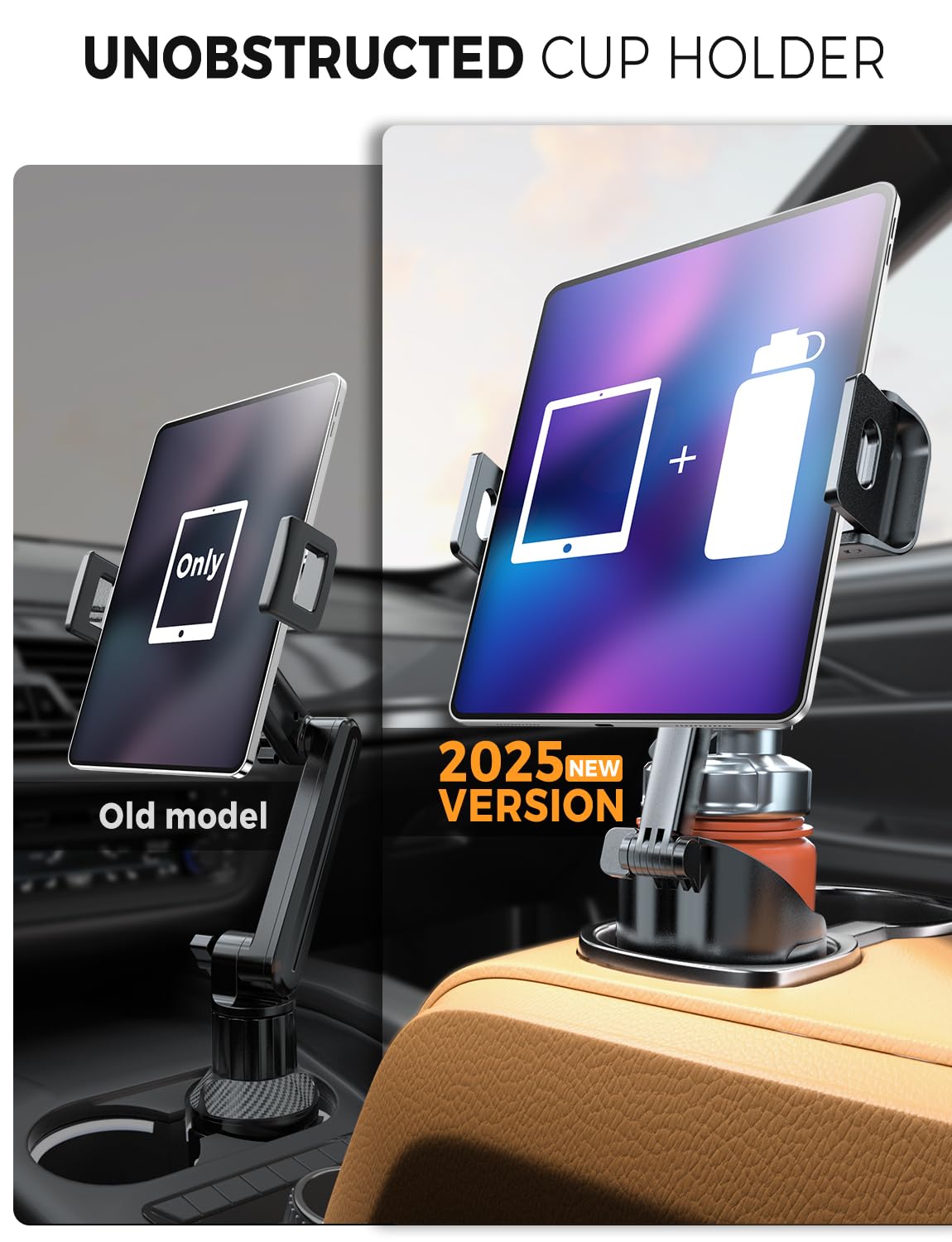 eSamcore Tablet-Halterung für das Auto, [ungehinderter Getränkehalter] für iPad-Halterung mit flexibler hohler Halterung, um 360 Grad drehbare, tiefe Klemme, kompatibel mit 15,2 cm - 27,9 cm (6 - 11