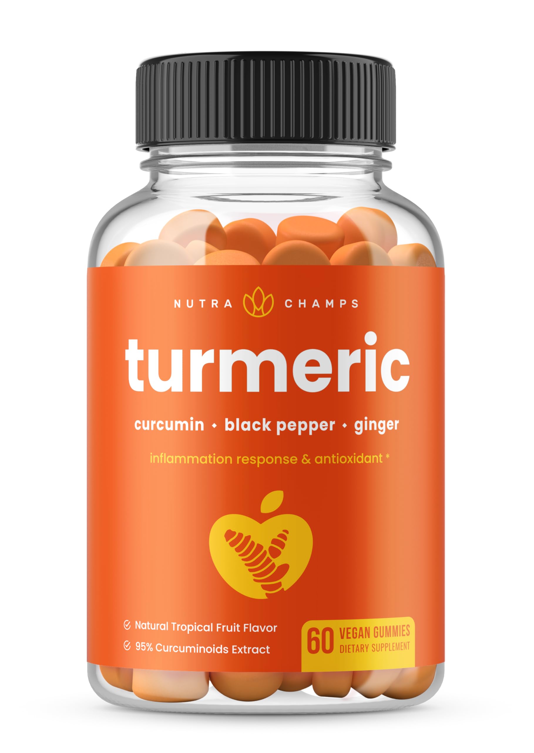 Turmeric Curcumin with Ginger Gummies - Natural, Vegan, Chewable Gummy Vitamin Supplement for Adults & Kids [Premium 95% Curcuminoids] Joint Support, Pain Relief, Anti-Inflammatory, Antioxidant Chews