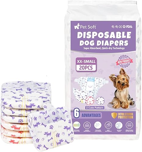 Pet Soft Pañales desechables para perras  Pañales desechables para perritos con indicador de humedad, pañales para cachorros y gatos, súper