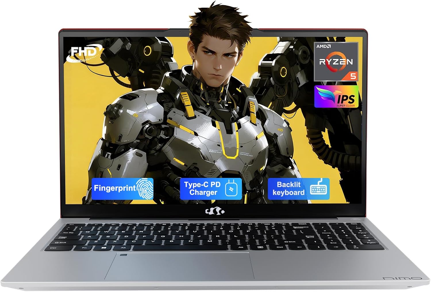 NIMO 15.6” IPS FHD-Laptop, 16GB RAM 1TB SSD AMD Ryzen 5(Beat i5-1135G7, 4 Cores Up to 3.7GHz) Student Computer with 2 Years Warranty, 65W Type-C, Fingerprint, Backlit Keyboard, BT5.2, Numpad