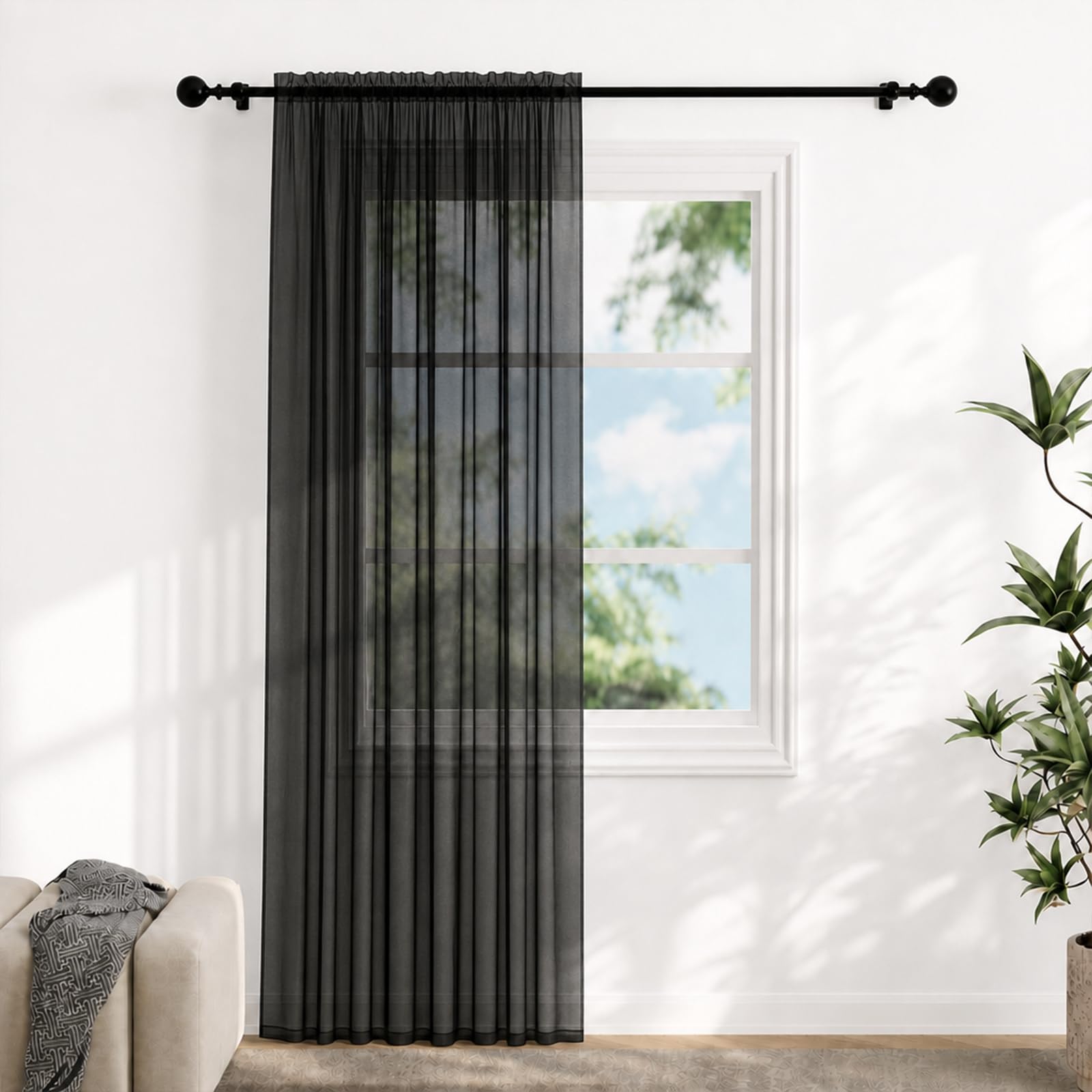 Voile Curtains for Windows 84 Drop, 1 Panel Dual Rod Pocket W56xL84 Inch