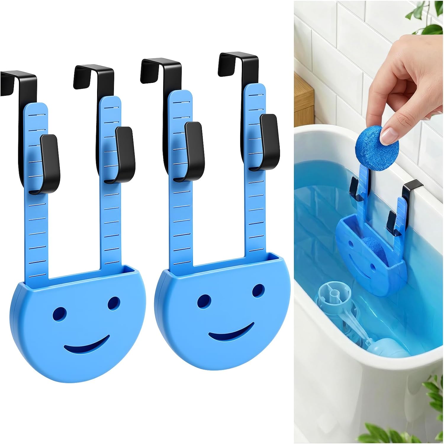 2Pcs Adjustable Toilet Tank Cleaner Block Holder, Silicone Hanging Storage Rack with Sturdy Hooks, Fit Most Standard Toilet Tanks