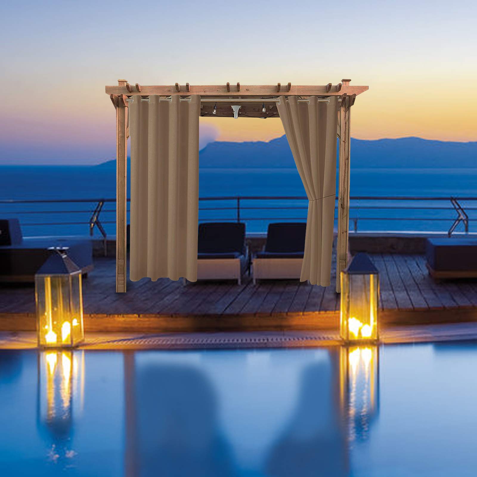 ele ELEOPTION Outdoor Vorhang Wetterfest, Outdoor Vorhänge mit Ösen Blickdicht Vorhang Sichtschutz und Sonnenschutz, Outdoor Gardinen für Terrasse Balkon Garten Hof (2 Stücke/ 132 X 213cm, Beige 1)