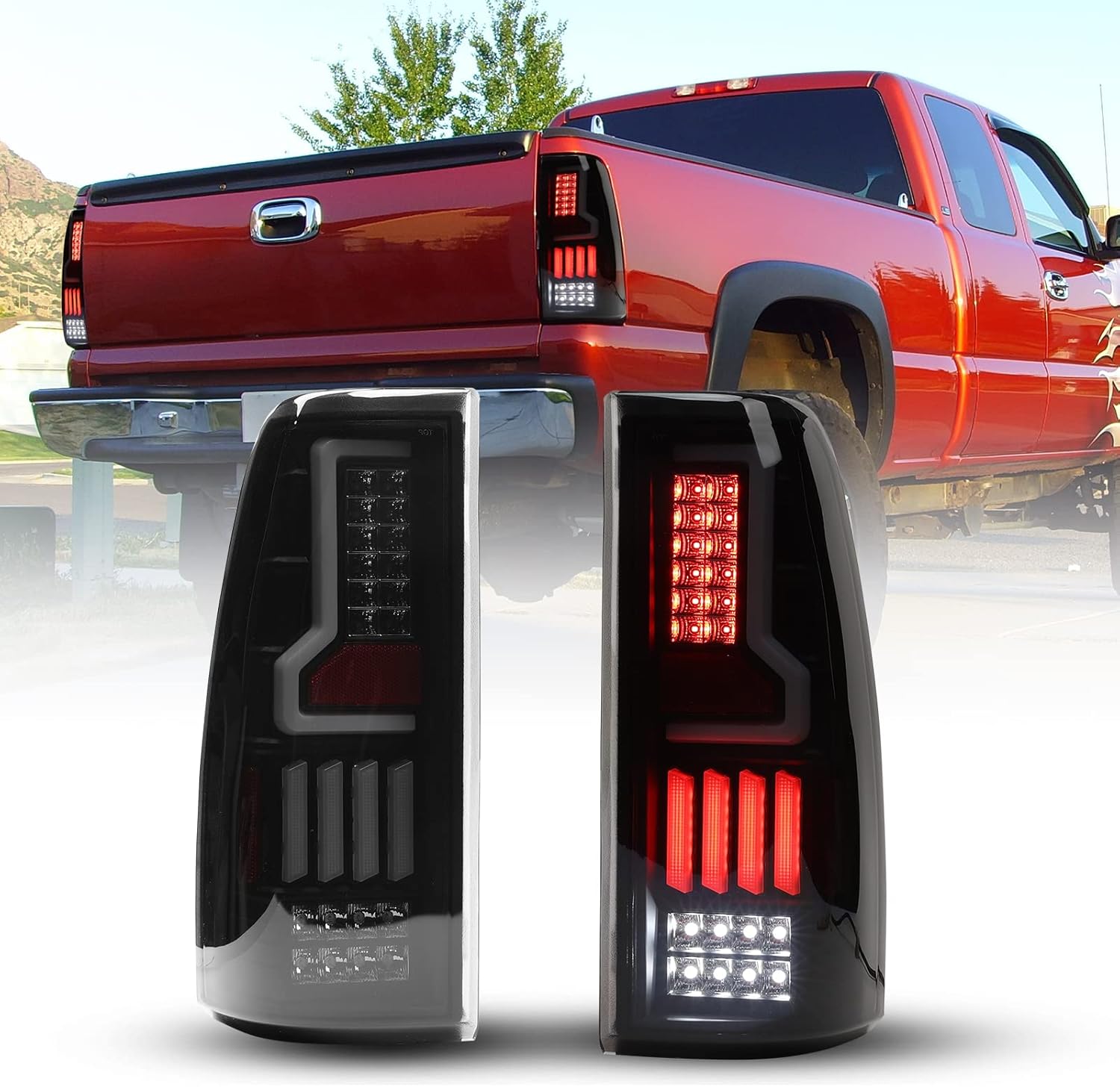 ROXX Tail Light Assembly Compatible with 1999 2000 2001 2002 2003 2004 2005 2006 Chevrolet Silverado 1999-2003 GMC Sierra Driver and Passenger Side (Glossy Black/Clear Lens-16)