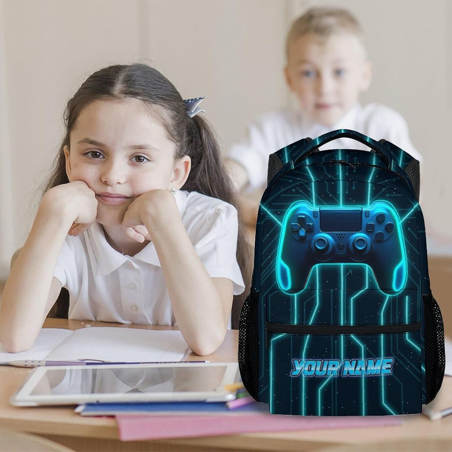 Mercuryelf Boys Bag for School - Personalized Cool Gamer Kid Backpack for School, Travel - 17 Inch Gaming Bookbag for Teens