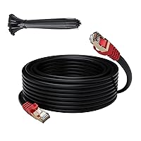 Vista 1 de Cable Ethernet Cat 6E Cat 7 para exteriores de 25 pies, cable de Internet blindado resistente de 10 Gbps de 25 a 300 pies, POE, SFTP, entierro