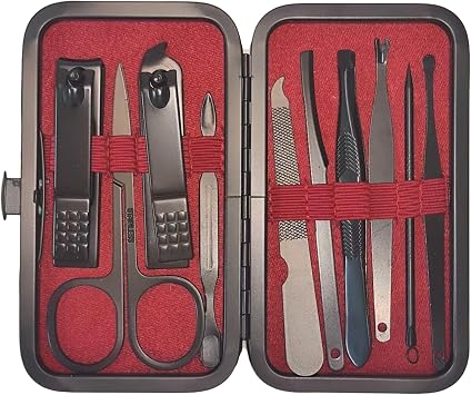 Professional Manicure Pedicure Kit, 10-Piece Nail Clippers Set with Travel Case, Stainless Steel Grooming Tools for Men and Women