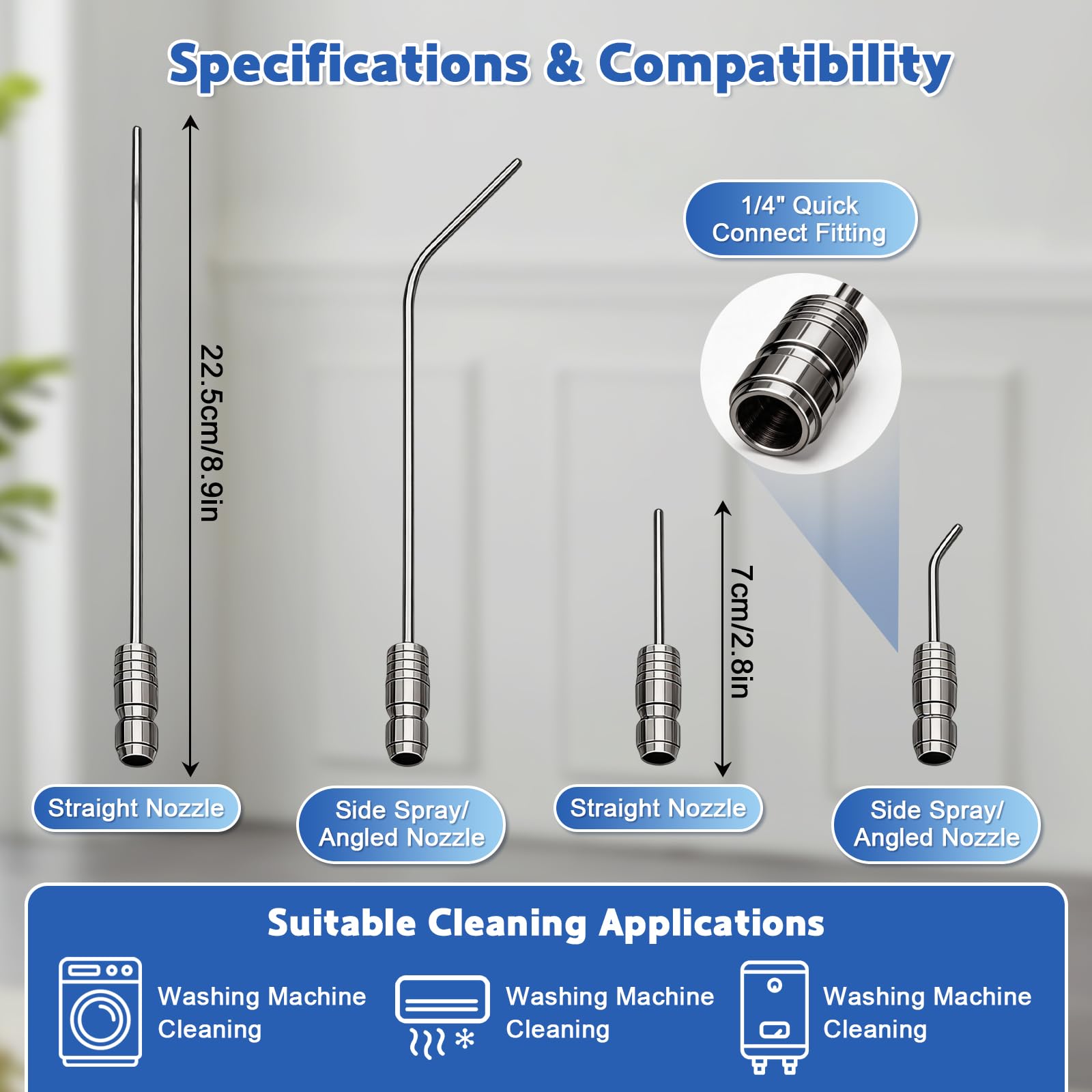 4Pack High Pressure Washer Nozzle, Pressure Washer Tips with 1/4" Quick Connect, Heavy Duty Hose Washer Spray Nozzle Kit with Straight & Curved Needles, for Washing Machine & AC Cleaning — view 7