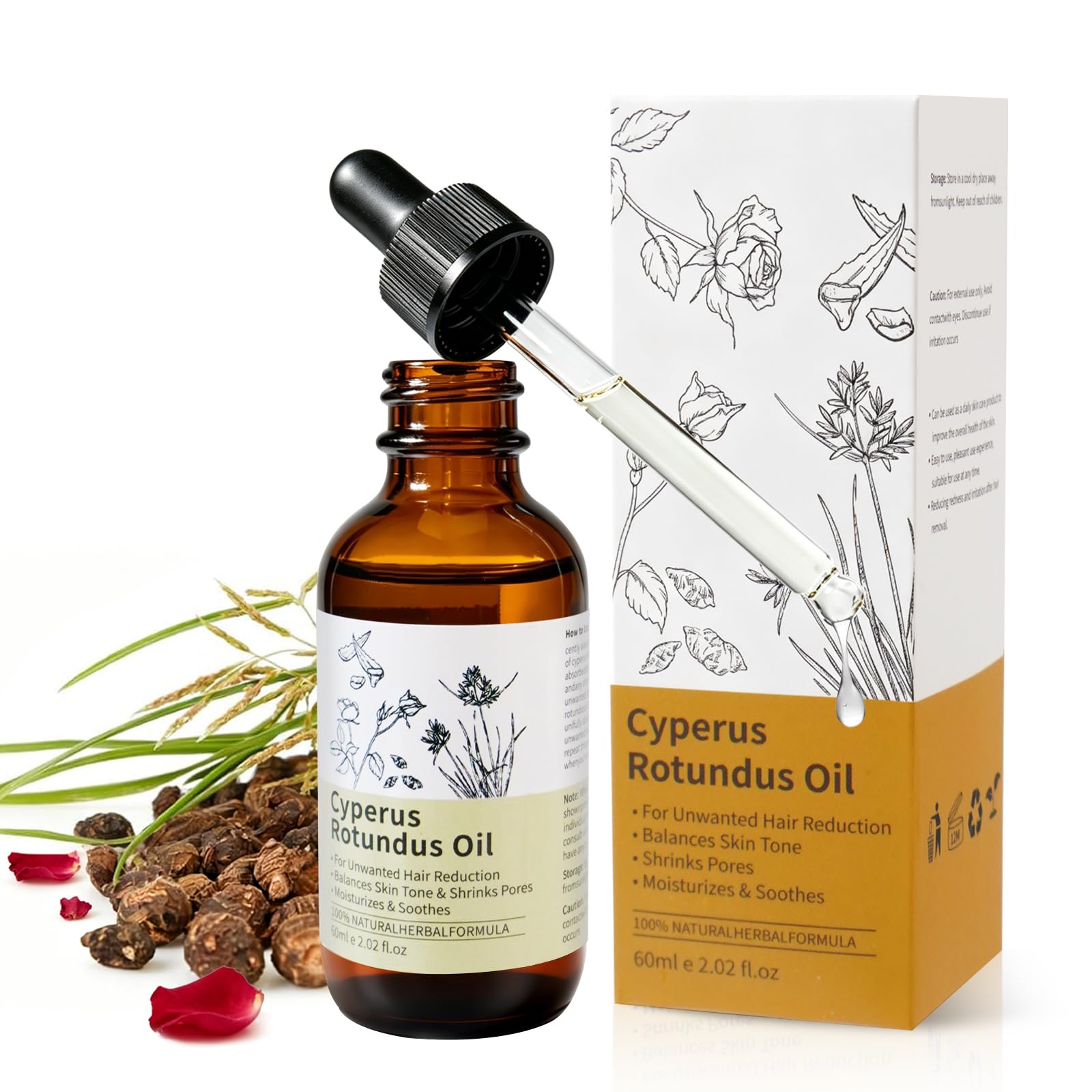 Cyperus Rotundus Oil, Cypress Rotundus Oil for Hair Removal, Natural Inhibitor to Reduce Unwanted Hair Growth, Soothes Skin & Minimizes Pores, All Skin Types