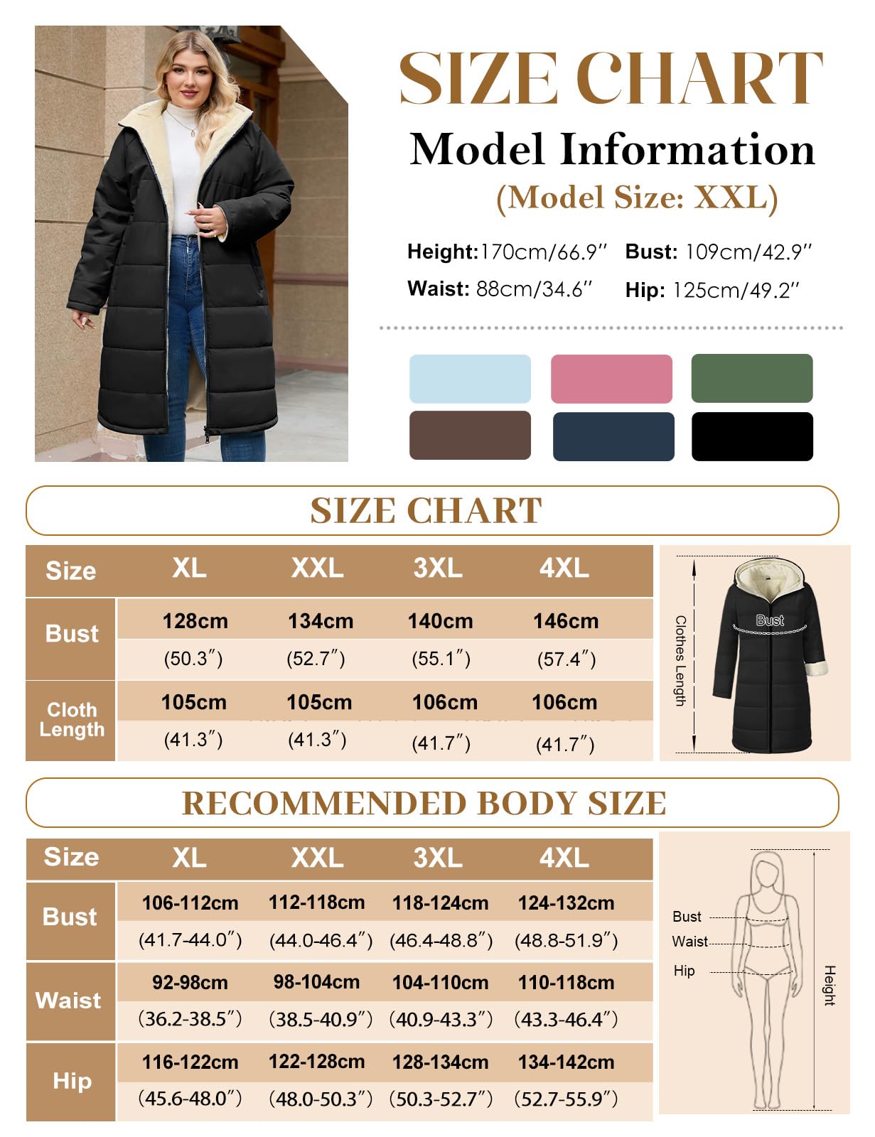 CMTOP Manteau Femme Hiver Long Grande Taille Doublure en Polaire Chaud Manteaux à Capuche, Peluche Épaisse Thermique Veste Blouson Coupe-Vent Parka Oversize Outcoat avec Poches