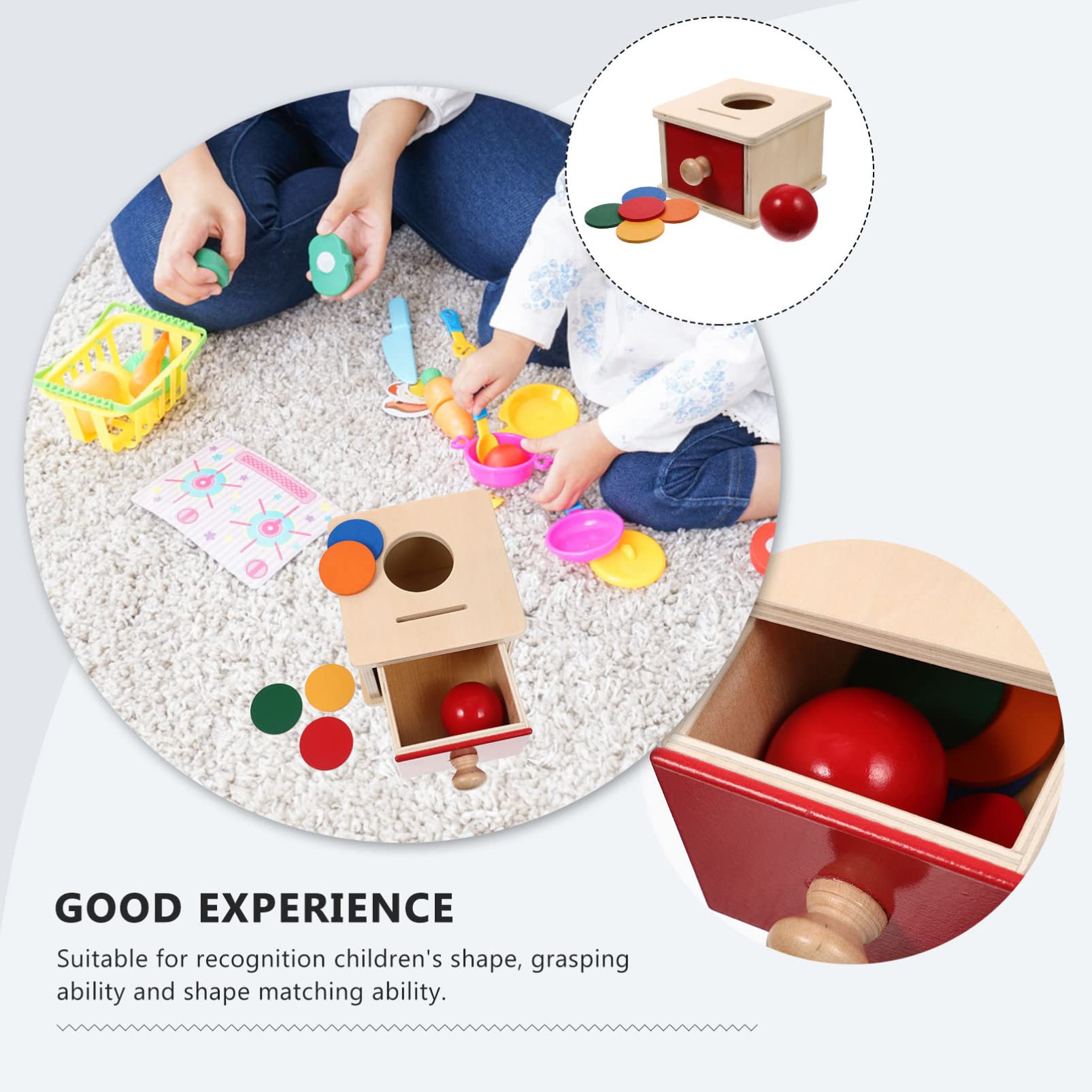 Toyvian Giocattoli in Legno Montessori 2 in 1 Oggetto Scatola A Goccia Permanenza Palla, con Cassetto, per Neonati Bambini Piccoli