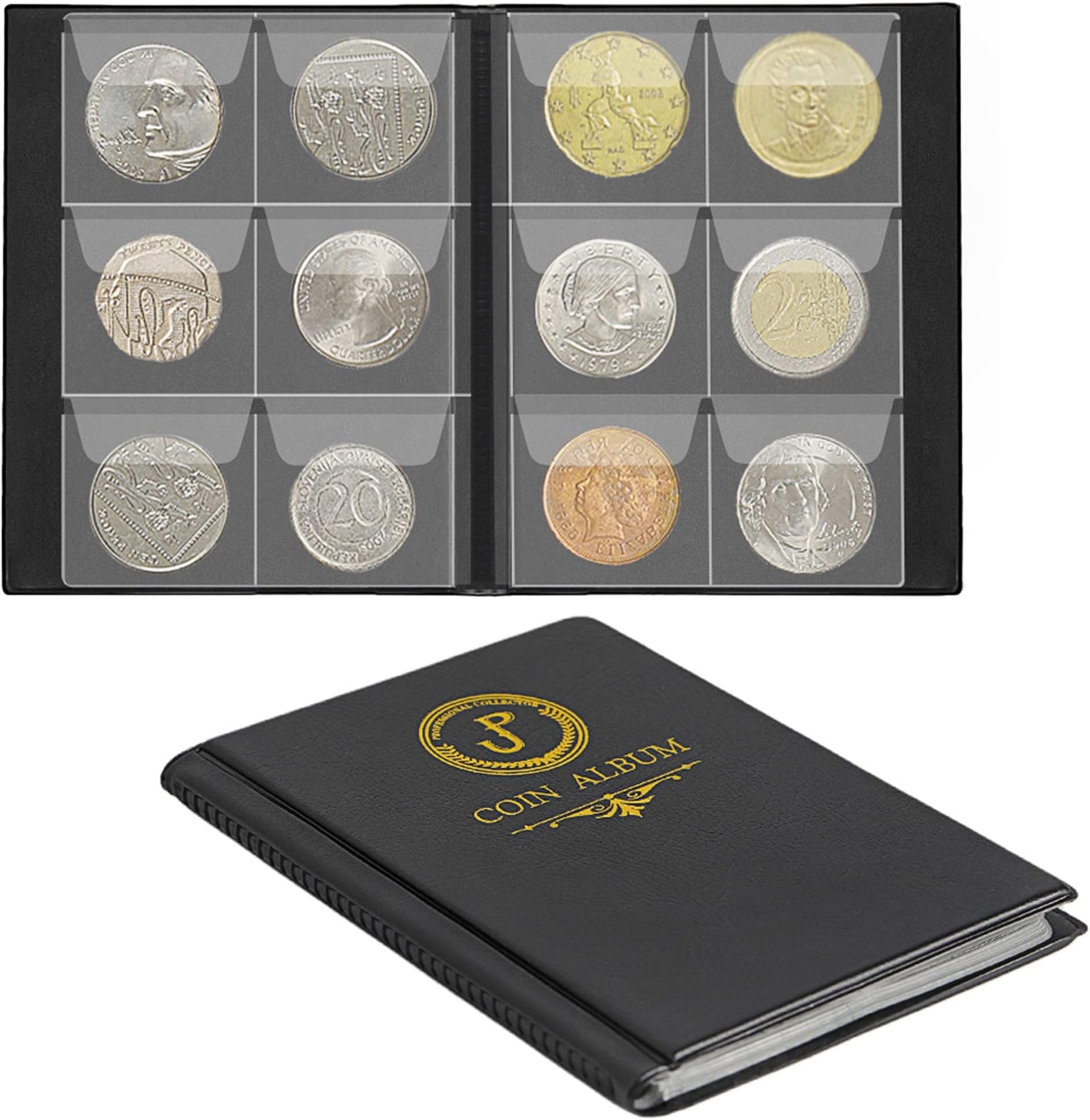 Coin Album Coin Holder Coin Collection Book for Half Dollar/Small Dollar/50 Pence/Two pounds 60 Pockets CS3706