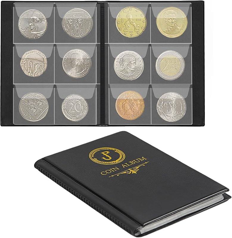 60 Pockets Coin Collection Book Holder 10 Pages 6 Pockets Per Page Black | Uncle Paul Portable Coin Album 4.5x4.5cm Pocket for Half Dollar,50 Pence,Two Pounds for Collectors CS3706BKUncle Paul Portabl