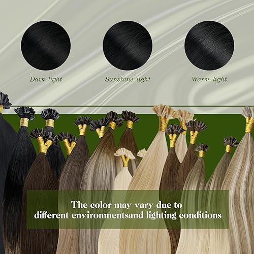 Miniatura 7 de RUNATURE Extensiones de cabello humano con queratina, color negro azabache con punta en U, extensiones de cabello humano real Remy preunido, 16