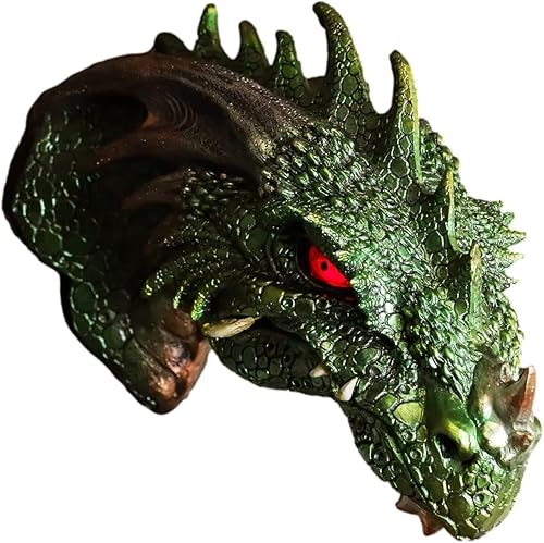 Ebros - Placa decorativa para pared con diseño de cabeza de dragón con luces LED, diseño de ojos y dragones