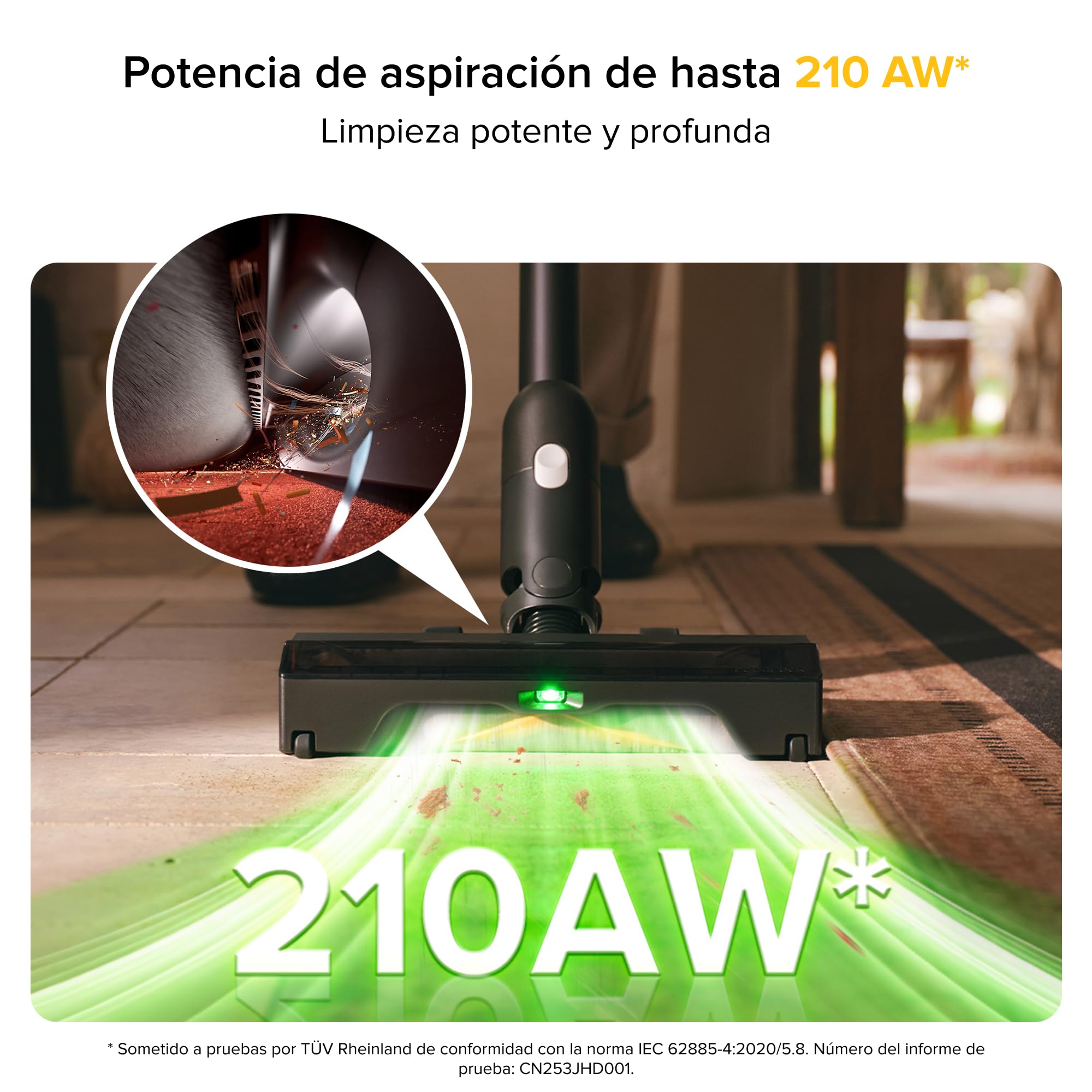 roborock H60 Ultra Aspiradora Sin Cable, Succión 210AW, Autonomía 90 min | Tubo Flexible 90°, Cepillo Anti-Enredos para Alfombras, Detección Polvo LED, Suelos y Pelo de Mascotas, Batería Extraíble