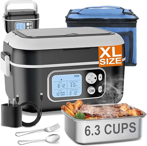 Fiambrera eléctrica inalámbrica para adultos, lonchera recargable de 24000 mAh, alimentada con pilas con calefacción automática, calentador de