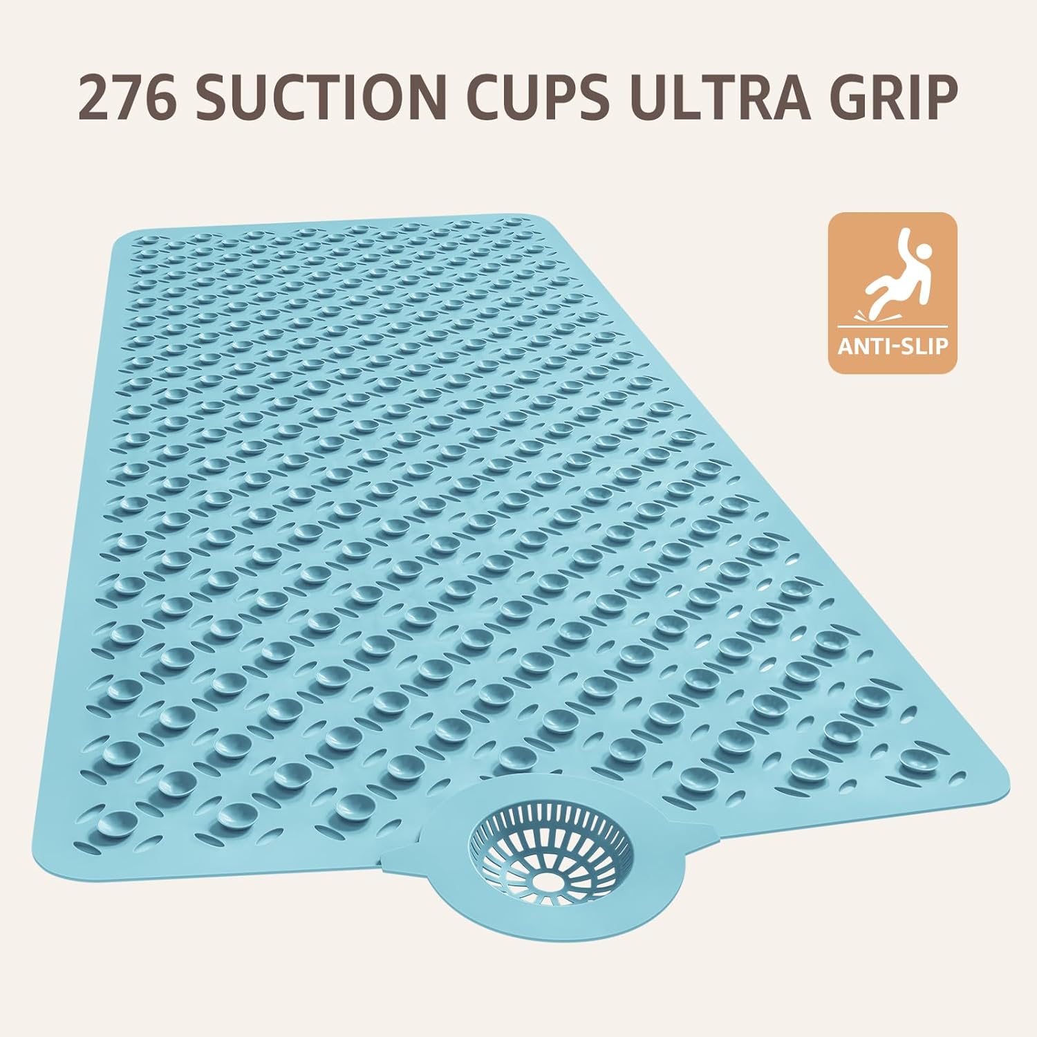 OTHWAY Bath Mat for Tub Non Slip: 39" X 17" Long Bathtub Mat with Hair Catcher│Big Drain Holes Shower Mats for Inside Shower│Machine Washable (Blue) - Image 5