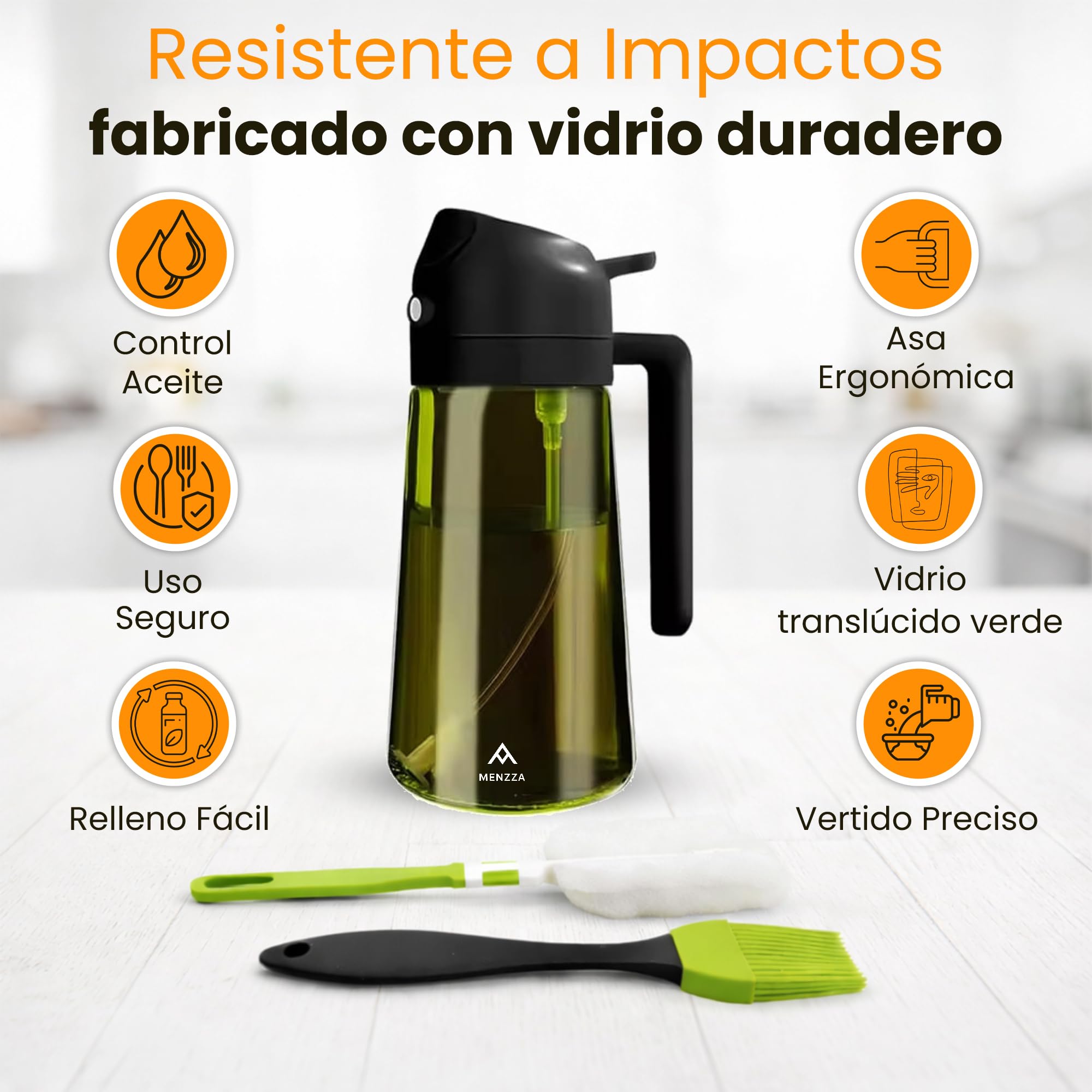 Kit Aceitera 480 ml 4 en 1 I Pulverizador de Aceite en Aerosol I Aparatos, Utensilios y Accesorios para Cocina o Freidora de Aire I Dispensador de óleo