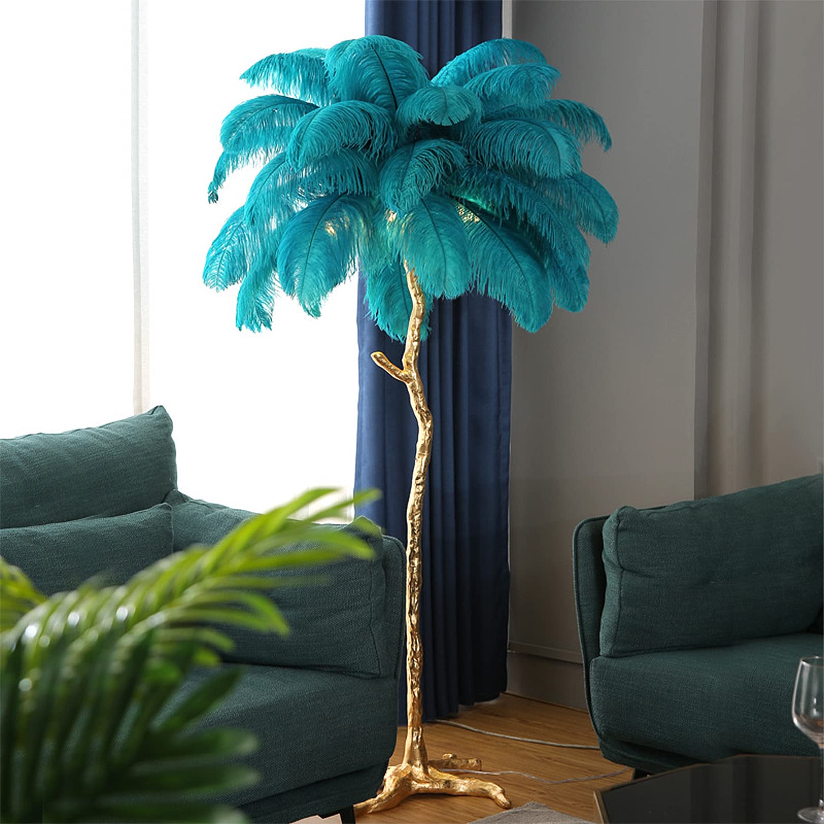 Luxury Real Ostrich Feather Lamp with 5 Led Light Sources for Living Room Bedroom and Office - 100% Resin Standing Decor Gift