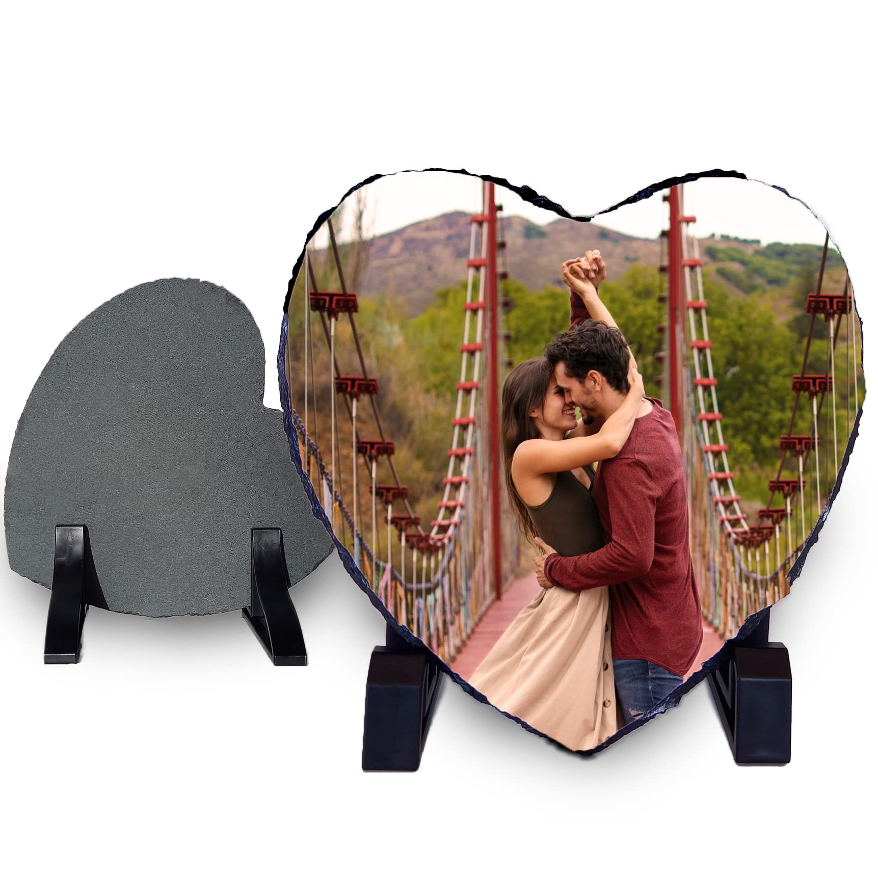 Foto su Pietra Personalizzata - Ardesia Personalizzabile con Stampa Fotografia e Testo - Piedistallo Incluso - Idea Regalo San Valentino, Compleanno, Anniversario, Natale, Festa