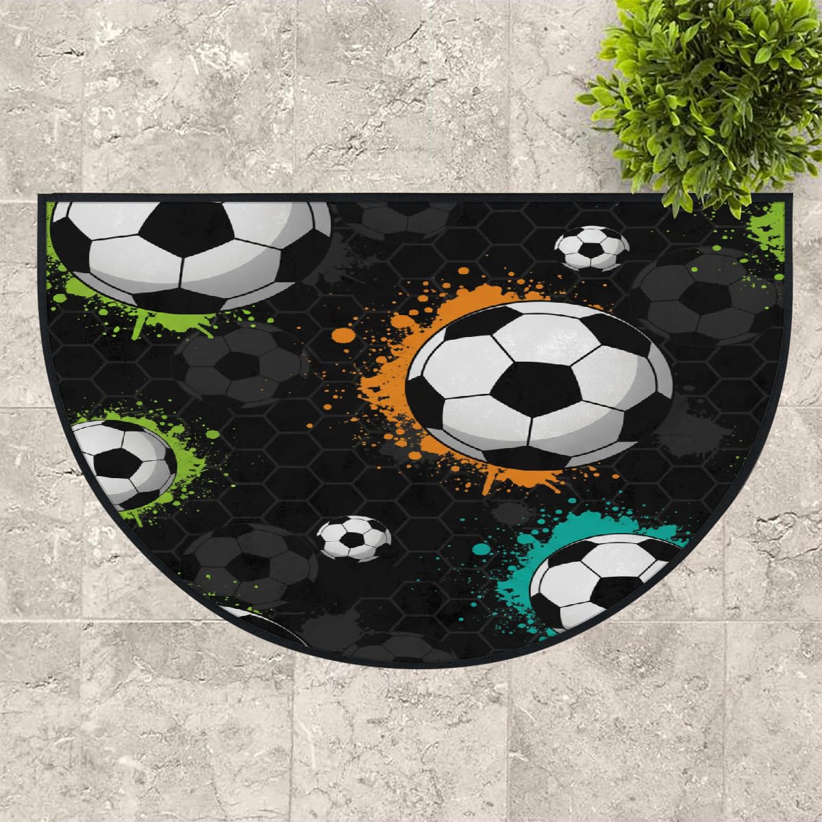 Große halbrunde Fußmatte, Fußball, Sport, rutschfest, saugfähig, halbrund, Eingangsbereich, niedlich, weich, halbrund, waschbar, Teppich für Küche, Badezimmer, Schlafzimmer, 160 x 100 cm