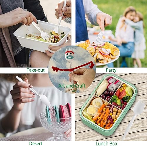 Miniatura 5 de Tenedores reutilizables de gran tamaño de 6 pulgadas, utensilios de material de plastarch (PSM), tenedor de cuchara 2 en 1 para almuerzo escolar