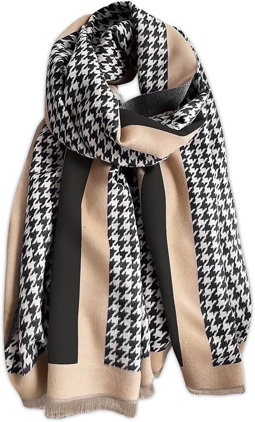 Winter Cashmere Scarf Shawl For Women Classic Houndstooth Pashmina Scarves With Tassel Warm Soft Long Thickened Wrap