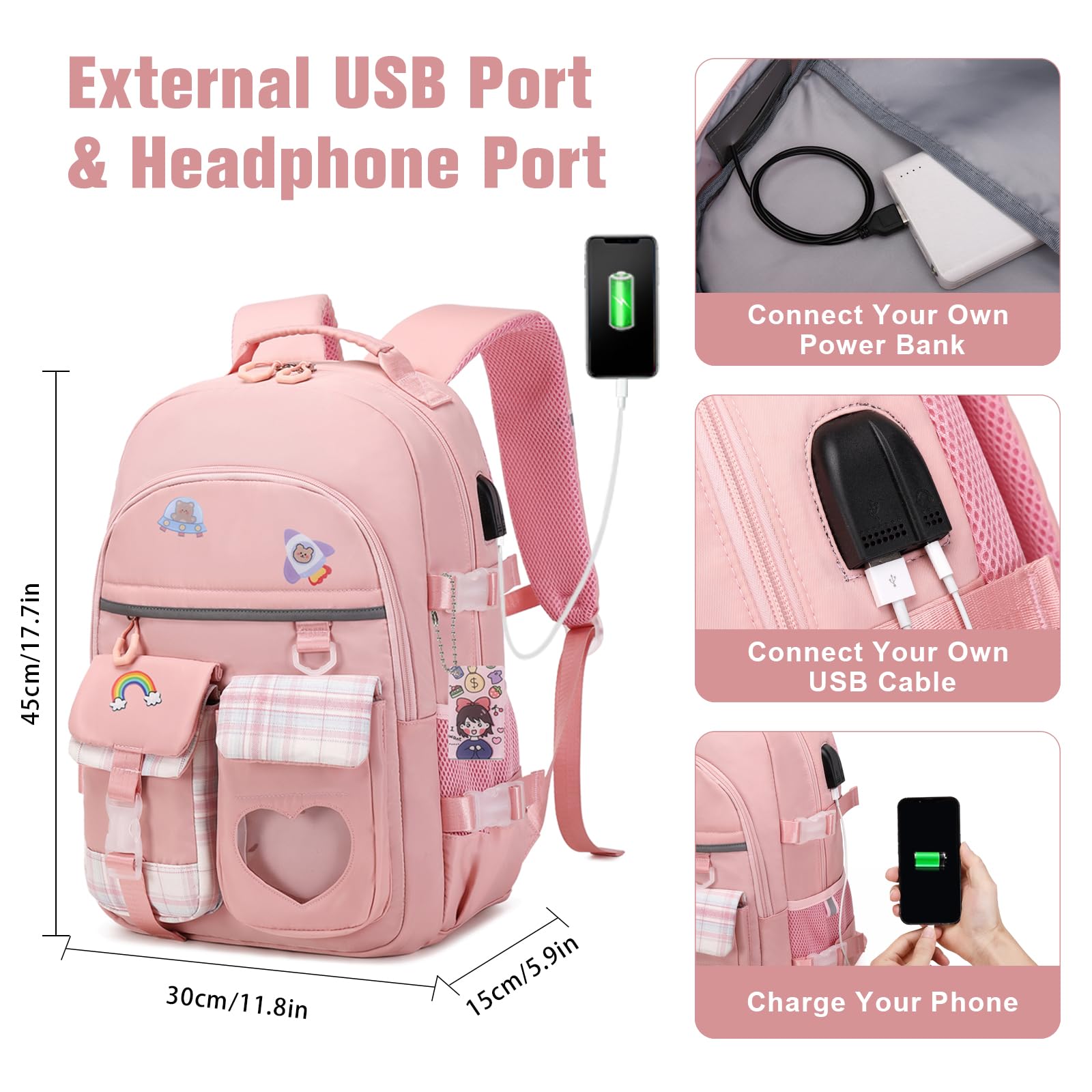 ACESAK Zaino per ragazze - zaini per laptop da 15,7 pollici Borse da scuola per ragazze donne Daypacks - Zaino carino per la scuola elementare e media con borsa per il pranzo