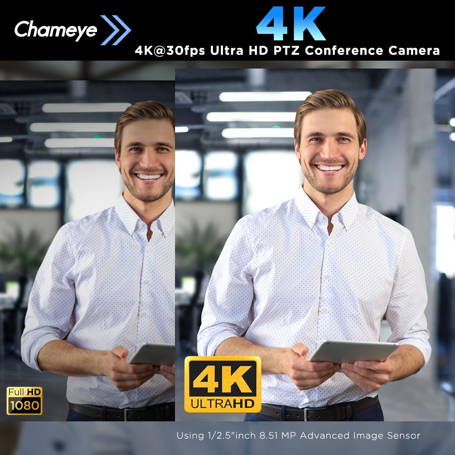 Chameye Set di 4K PTZ telecamera per conferenze con Microfono per conferenza Bluetooth, Zoom 20x, tracciamento automatico AI, USB 3.0, HDMI, telecamera per videoconferenze PTZ per Teams, Zoom (CB201)