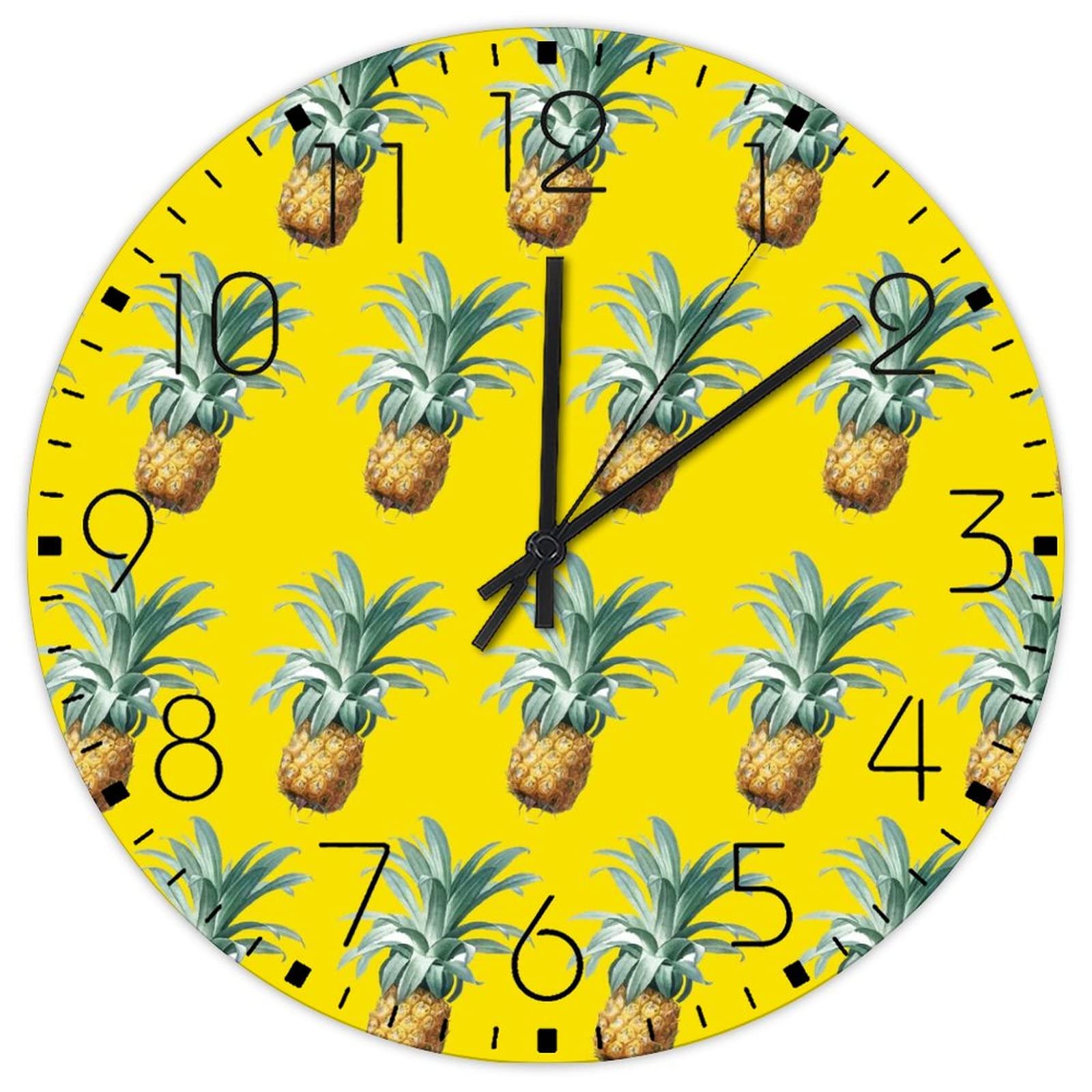 Horloge murale en bois double face 38cm motif ananas jaune tropical pour cuisine