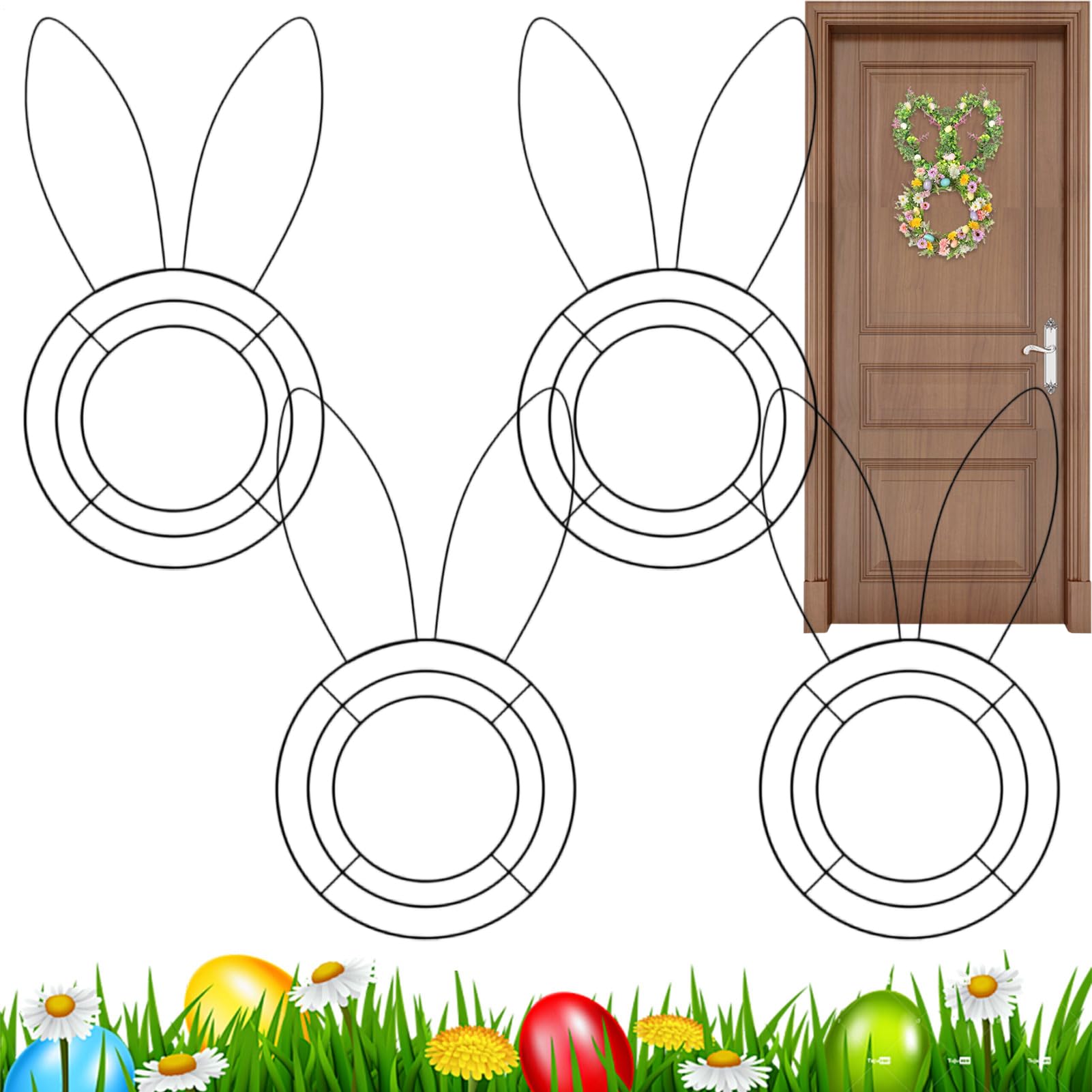 Cadre pour couronne de Pâques et décoration de porte en forme de couronne artisanale 4 pièces