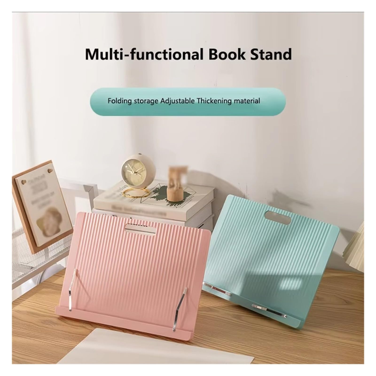 Atril de Lectura Adjustable Desktop Book Stand for Reading with Page Clips Plastic Foldable Holder Tablet Laptop