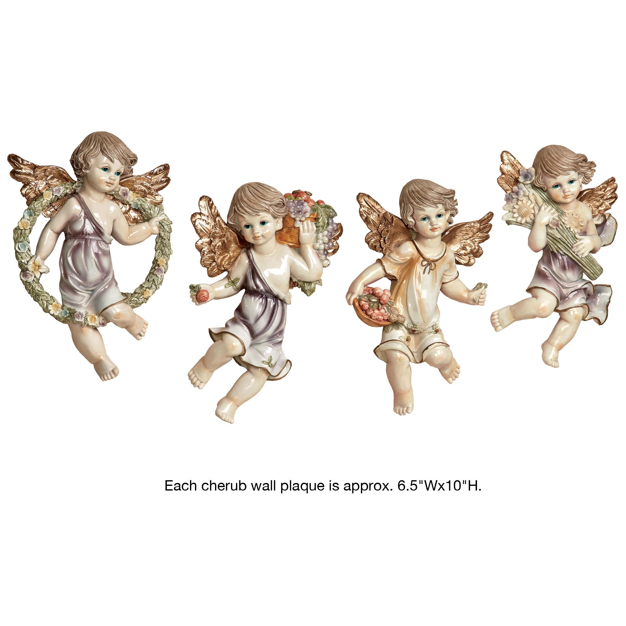 Touch of Class Cherubs and Blooms Wall Plaque Set of Four - Resin