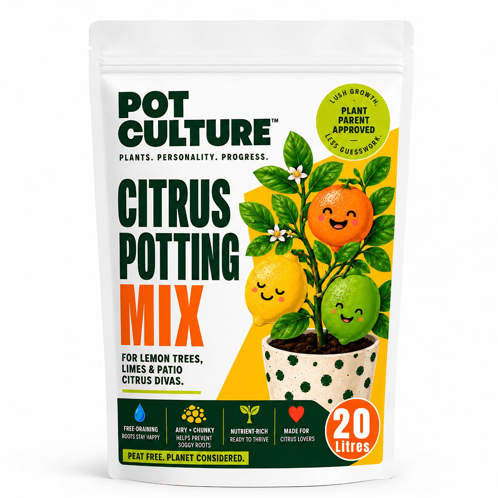POT CULTURE Citrus Potting Mix - Zesty Main Character Energy for Lemon, Lime & Orange Trees - High-Porosity P35 Perlite & Grit Soil - Mediterranean Fruit Tree Glow-Up (20 Litres)