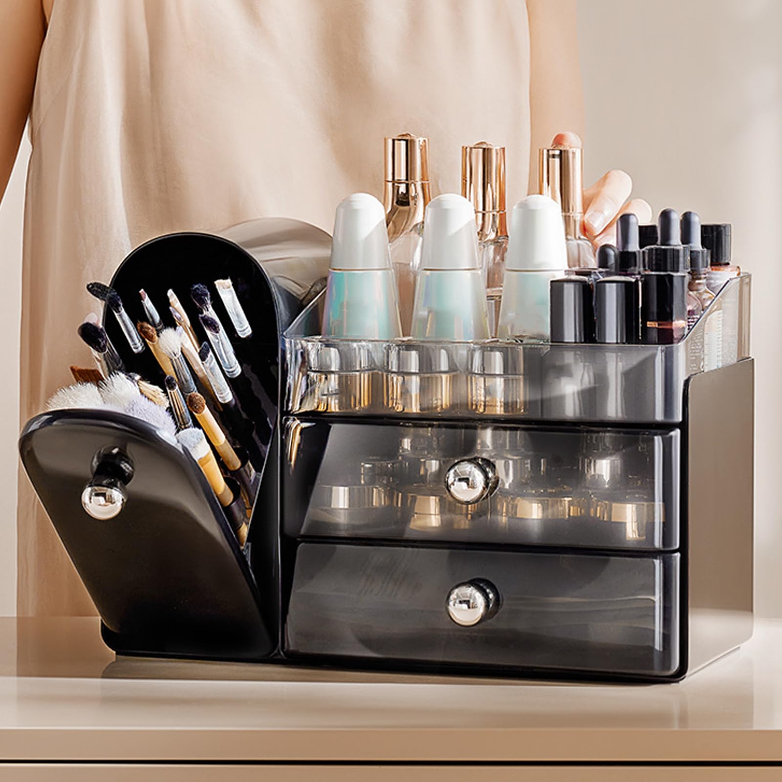 Organisateurs de maquillage, avec porte-pinceaux de maquillage, organisateurs de maquillage, de soins de la peau, rouge à lèvres, vernis à ongles, vitrine cosmétique