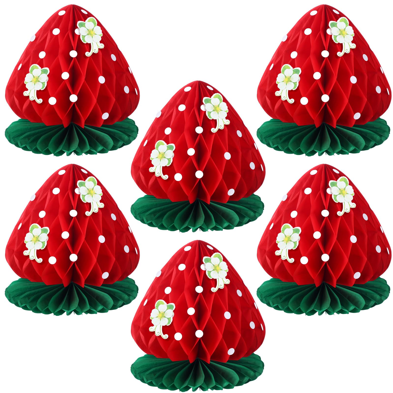 Fourluoo 6 Pcs Large Strawberry Honeycomb Paper Centerpieces 5.5 x 7.9 Inch Berry Themed Party Hanging Decorations 3D Berry First Table Decor for Birthday Summer Shower Party Favor