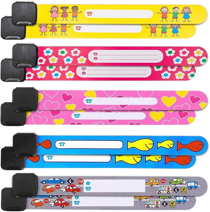 Safety Wristband for Child Safety ID Wristband, 10 Pcs Kids ID Bracelet Waterproof and Reusable SOS Bracelets Emergency Bands for Children Boys Girls Toddler Baby