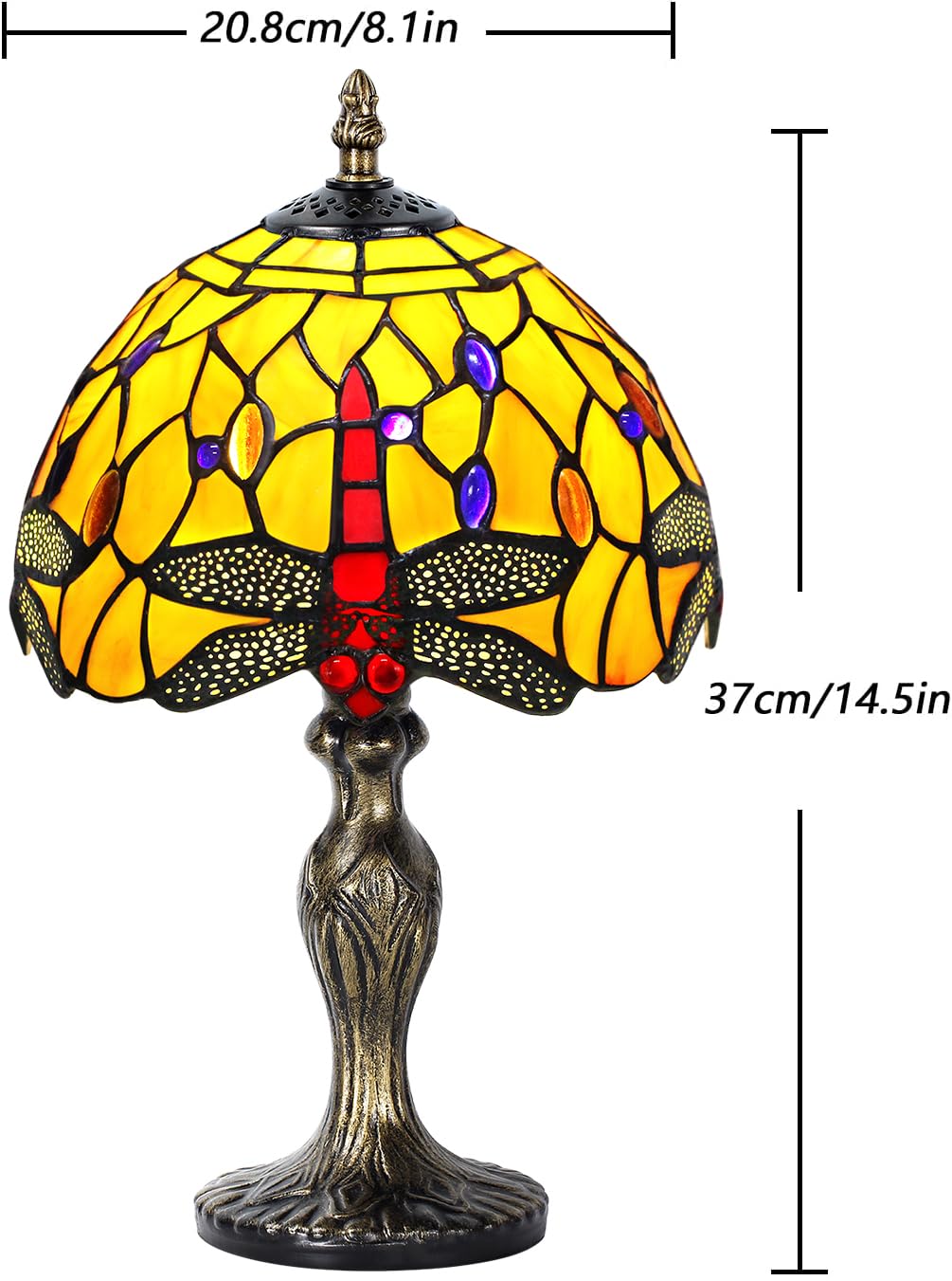 Tiffany lampa stołowa w stylu vintage, ręcznie wykonana, witrażowa, abażur, lampy stołowe, do sypialni, na stolik nocny, do gabinetu, biura (pomarańczowa libelka)