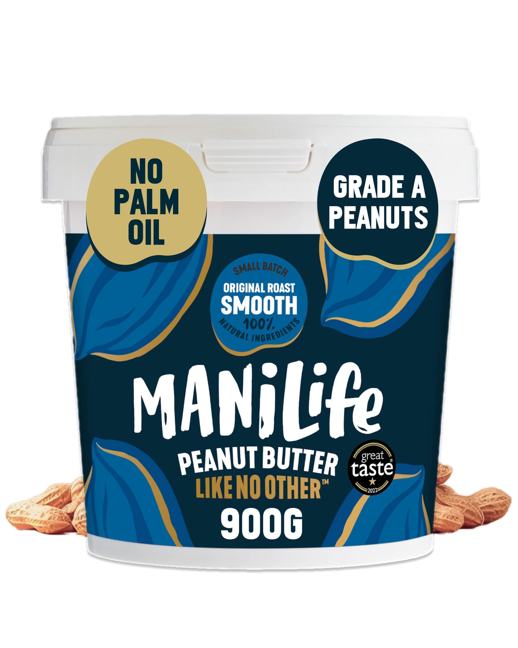 ManiLife Creamy Erdnussbutter 900g, Original Roast | Protein, Ohne Zuckerzusatz & Ohne Palmöl | Peanut Butter aus Single Origin Argentinischen Erdnüssen Hergestellt (Verpackung Kann Variieren)