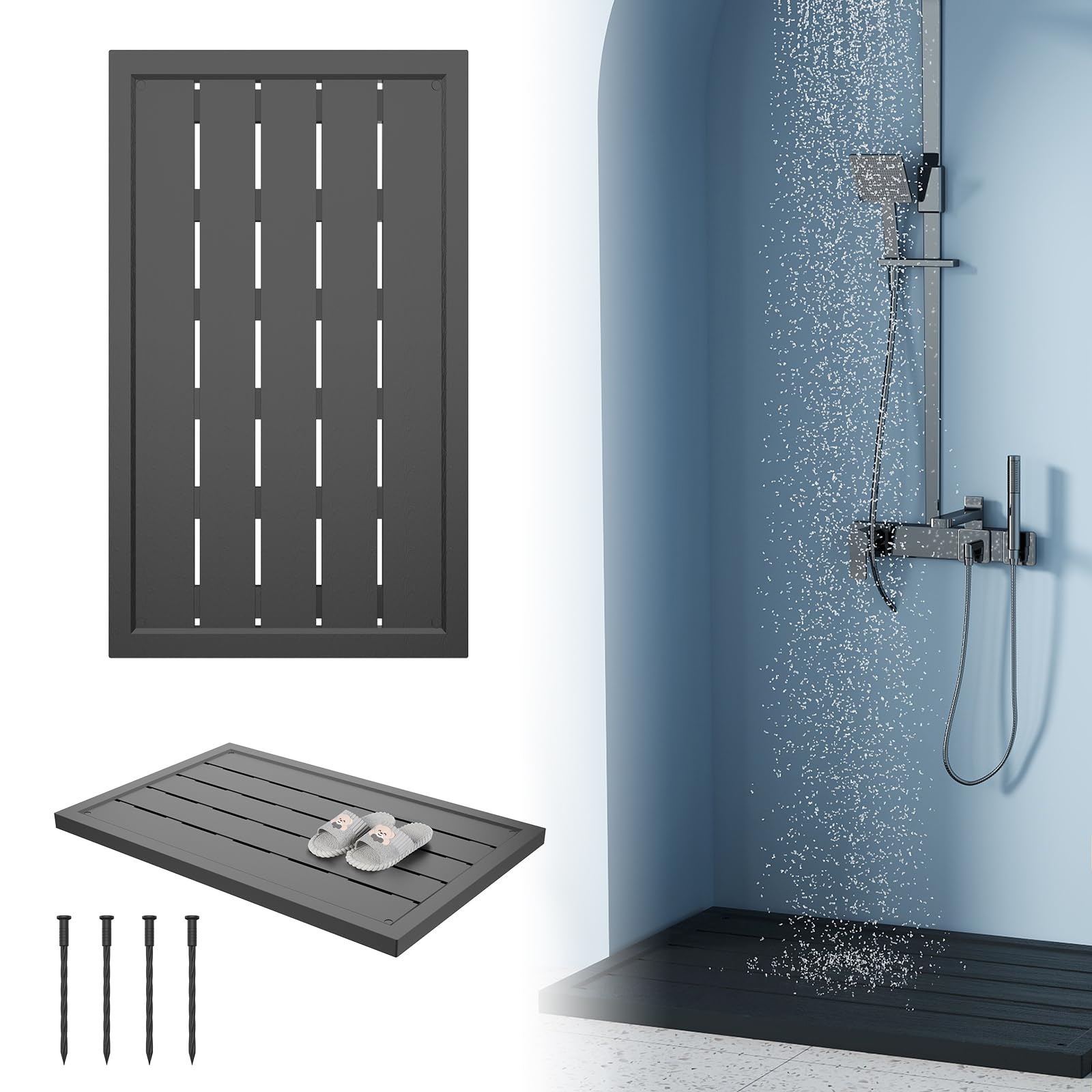 LZQ Placa de suelo solar para ducha de jardín, plástico PP, 100 x 65 cm