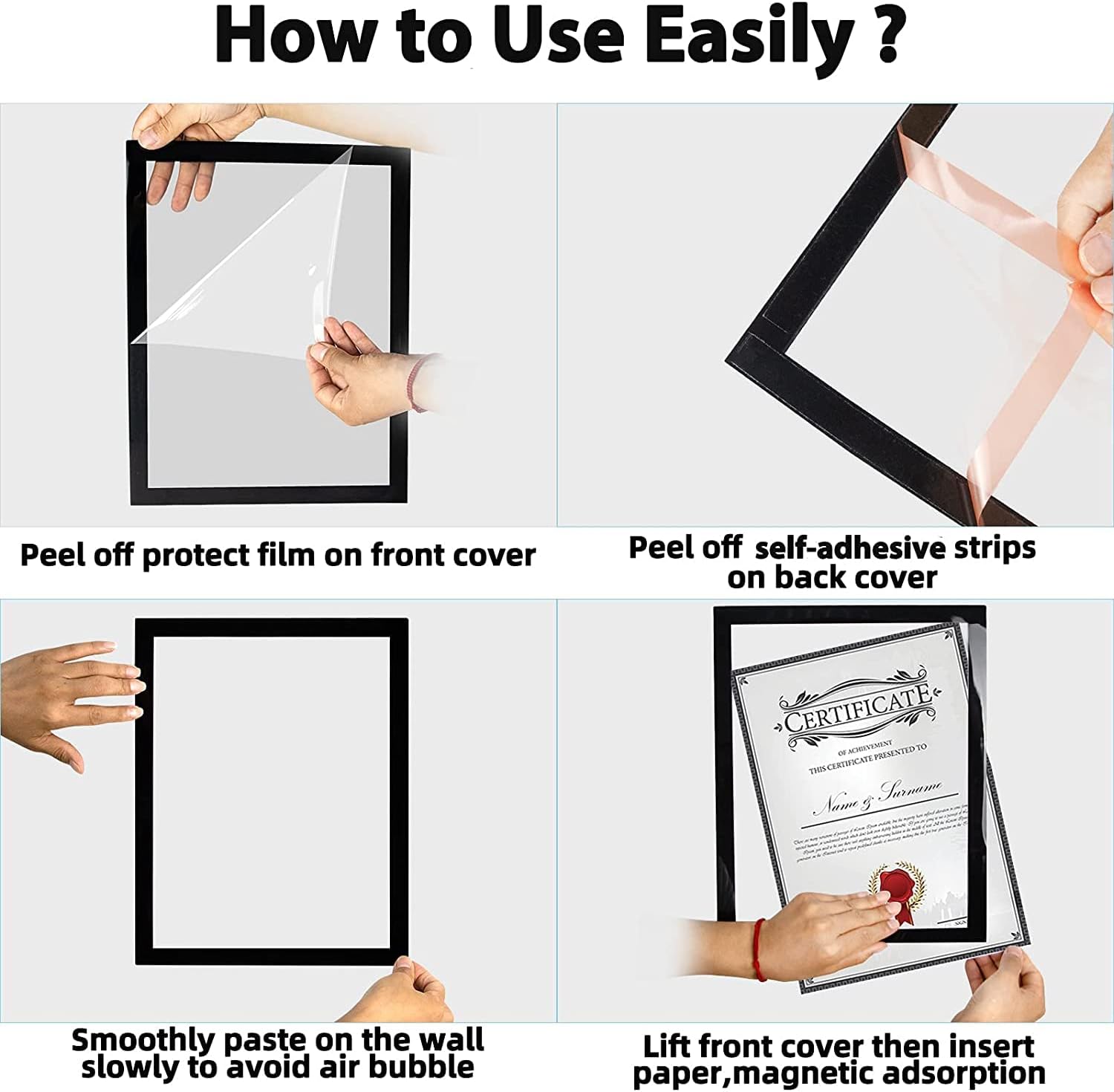 JIUYE 8.5 x 11 Self-Adhesive Magnetic Display Frame,Dual Sided Display Window Notice Sign Holder,PVC Document Frame Used on Window,Refrigerator,Door,Metal Wall at Office,Home,Business Store (8.5"x11" 12Pcs, Black) : Office Products