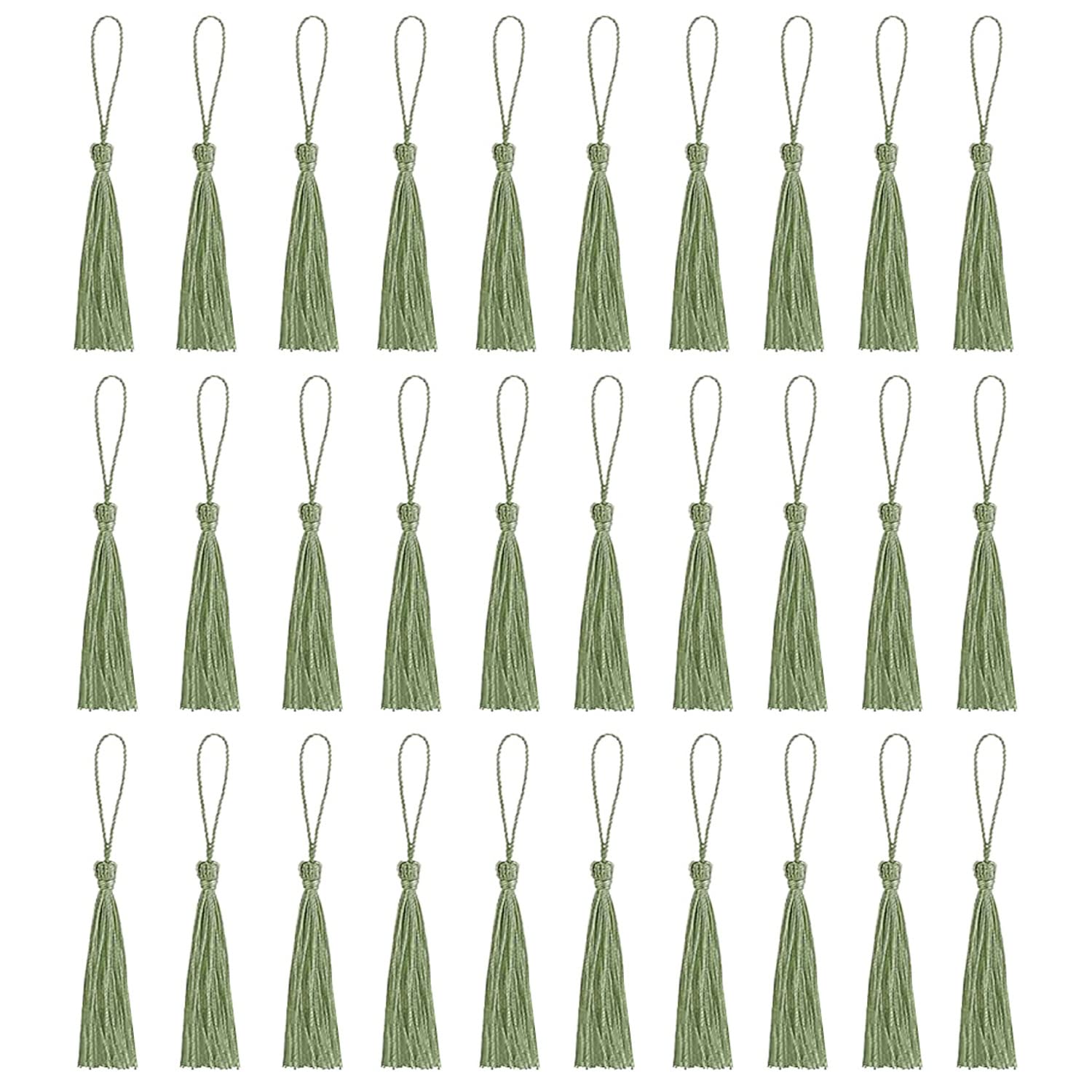 Amdonalo 30 PCS Bookmark Tassels, Mini Tassels Silky Tassels for Bookmarks Handmade Bookmark Tassels for Resin DIY Craft Supplies and Home Decor (Armygreen)