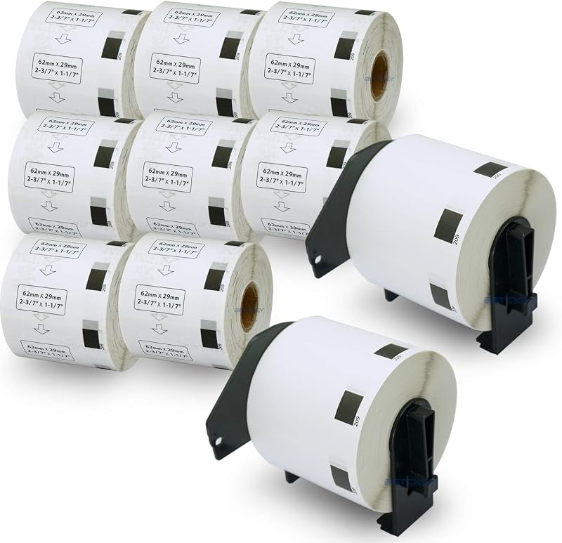 Compatible Barcode Labels Replacement for Brother DK-1209 (2.4" x 1.1"), Use with Brother QL Label Printers [10 Rolls + 2 Reusable Cartridges]